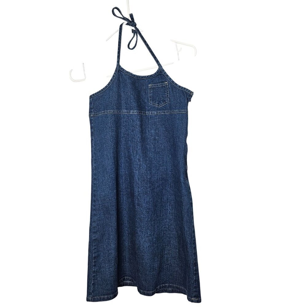 Old Navy Girls Size 12 Denim Jean Halter Dress Side Zipper 2002‎ Y2k Minimalist